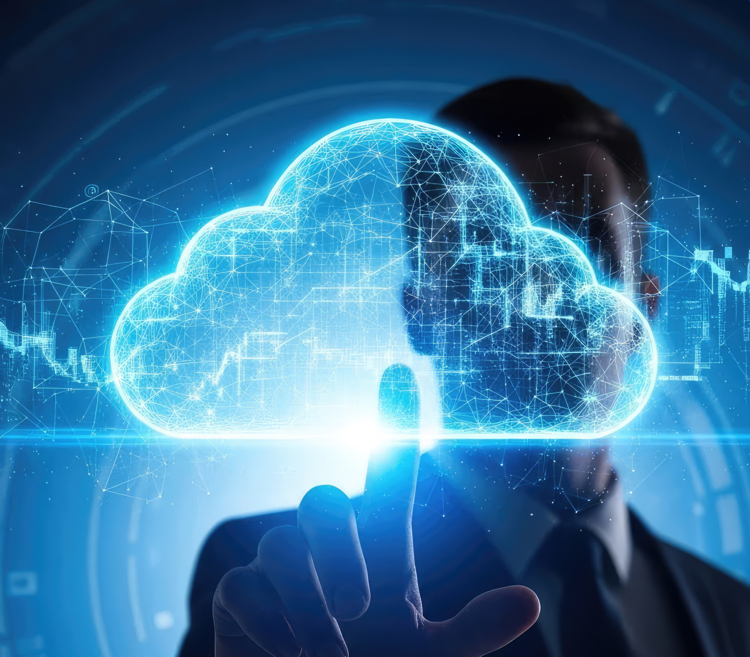 Hand touching a cloud illustration