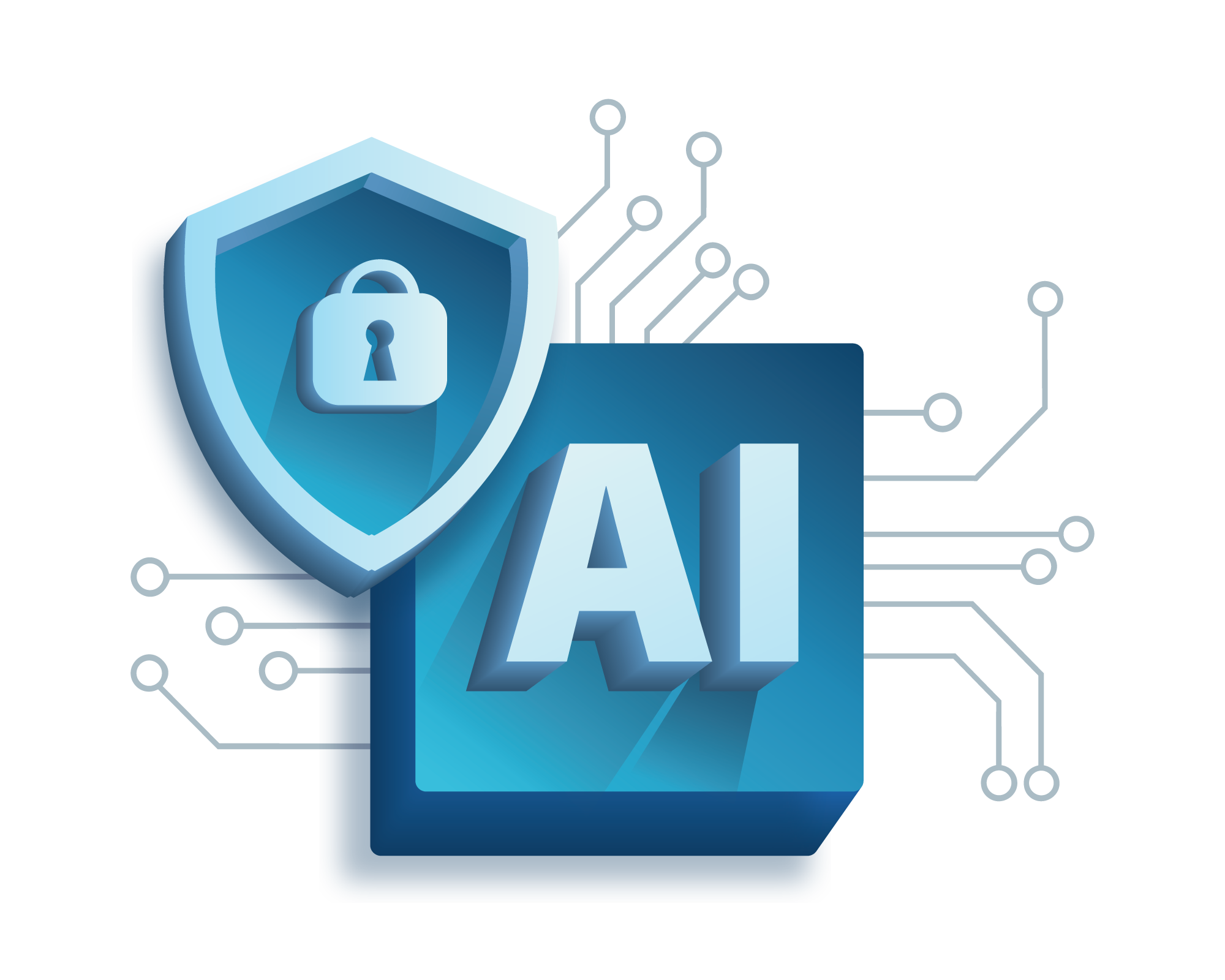 A box with AI printed on it and connections coming out, with a shield icon representing guardrails, symbolizing AI-assisted infrastructure work with enforced guardrails for safety and reliability