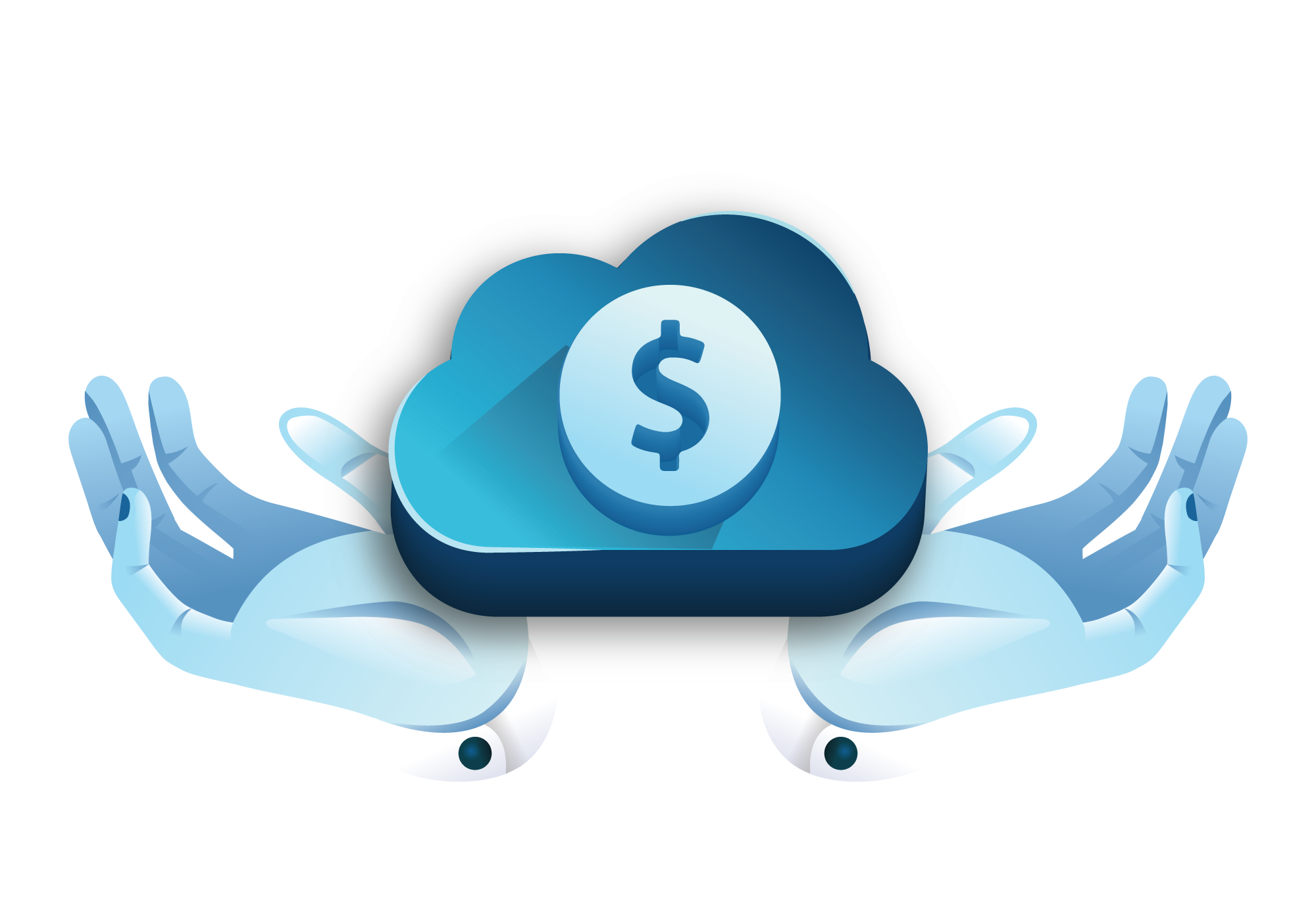 Hands holding up a cloud with a dollar sign in the middle representing cloud cost optimization and management