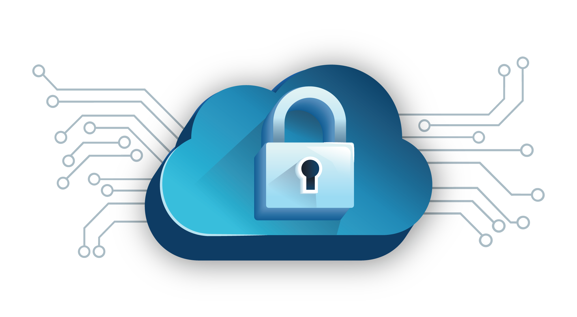 A cloud with a lock in the middle representing cloud security and compliance
