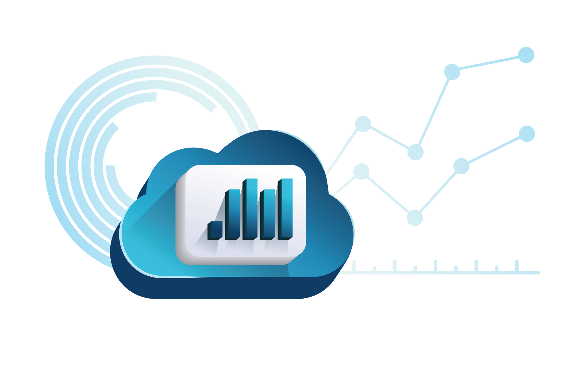 A cloud with charts and graphs around it representing cloud monitoring and observability